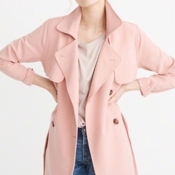 Women S Pink Leather Trim Cotton Gabardine Trench Coat Pale Mauve